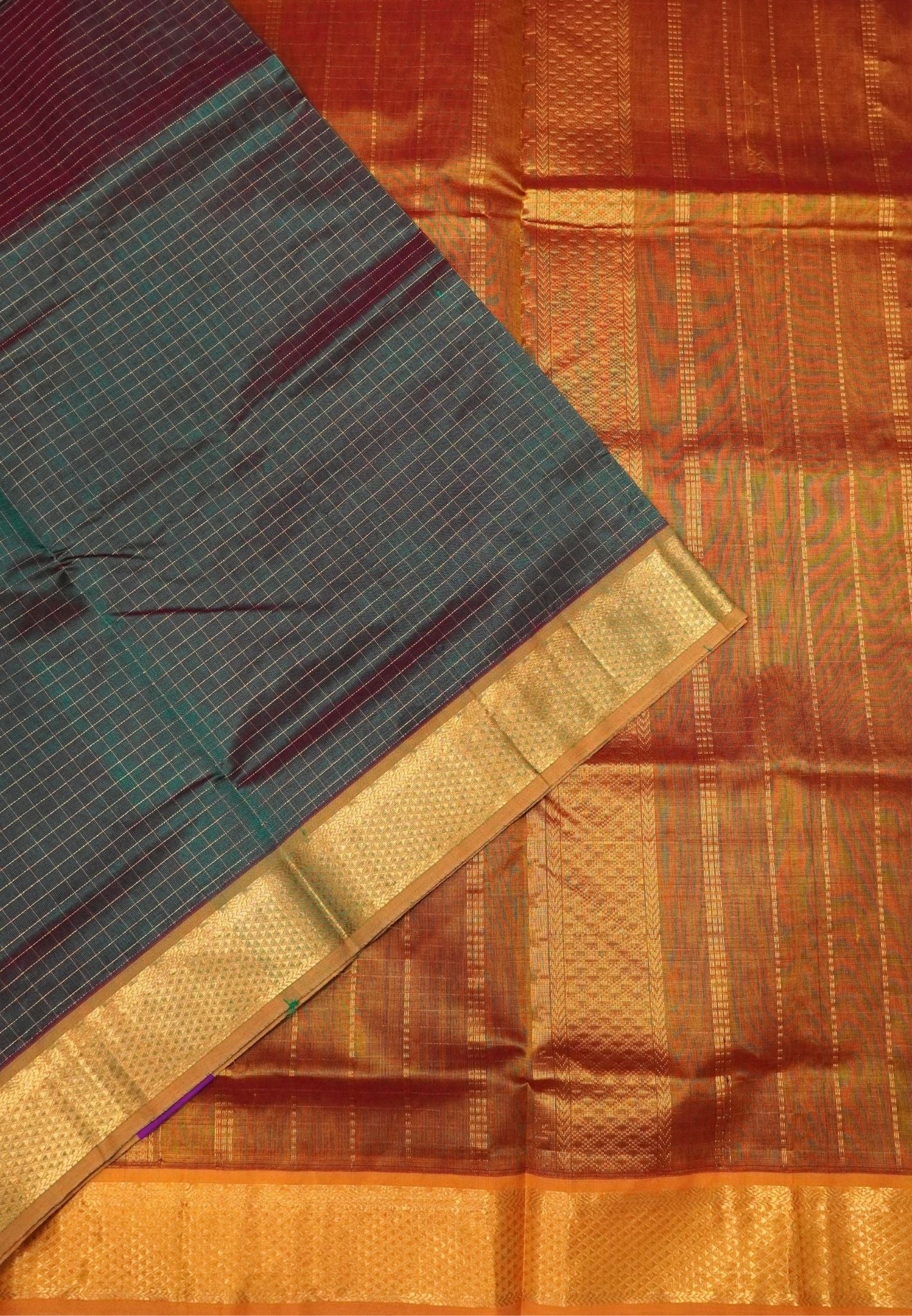 Pure Silk Cotton Saree-Manthulir Green in Mini Checks with Contrast Border