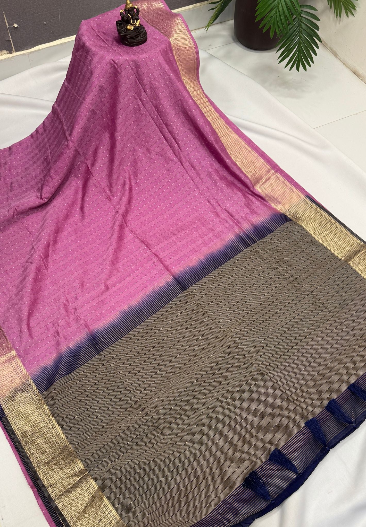 Semi Tussar Saree-Muted Purple with Zari Lines