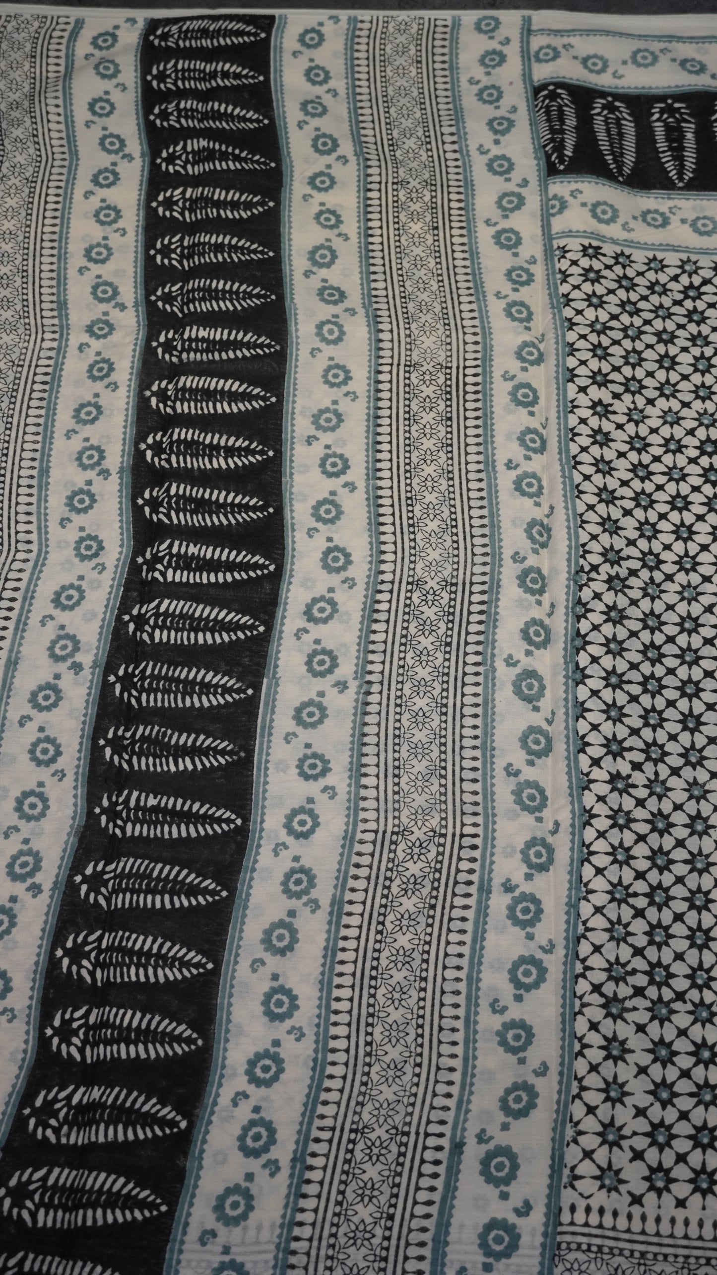 Mul Mul Cotton Saree Black Star Print