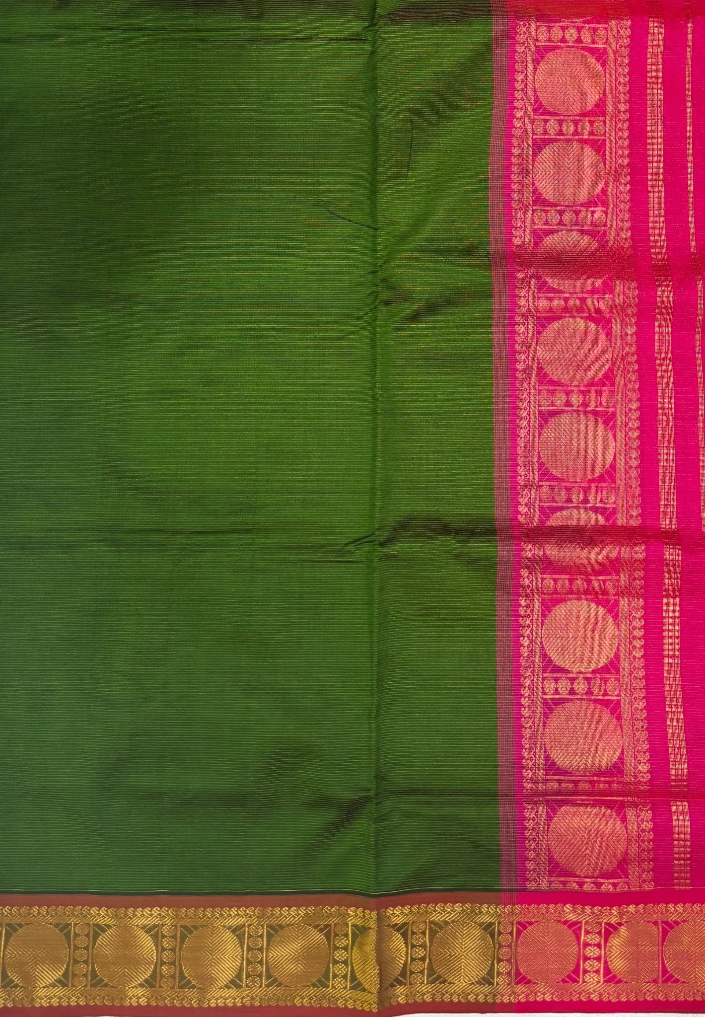 Silk Cotton Saree- Sage Green with Contrast Border in Vairaoosi