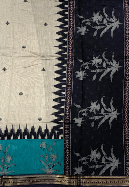 Malai Cotton Saree-Ramar Blue in Tower Print