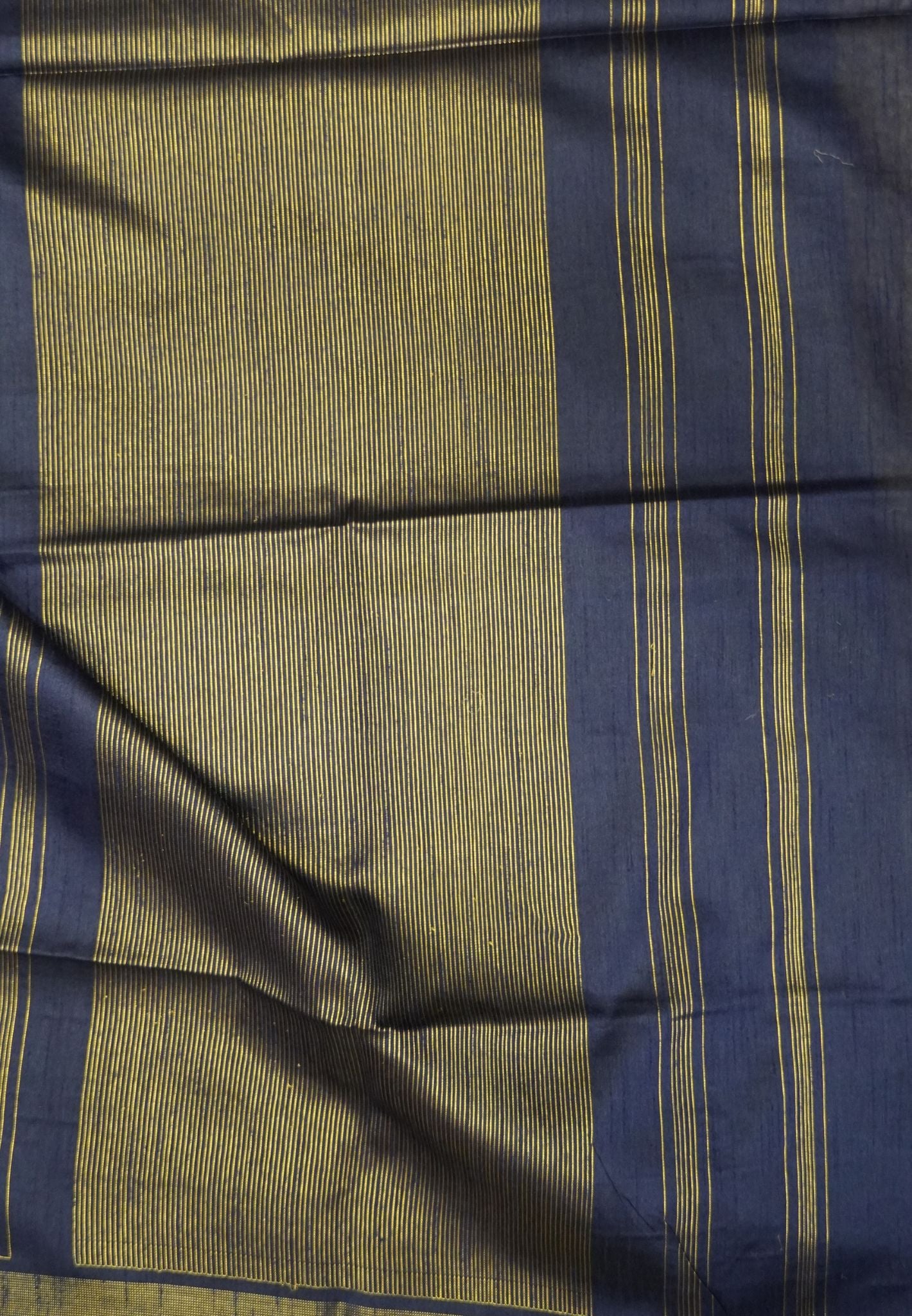 Semi Raw Silk Saree-Navy Blue in Checked Zari