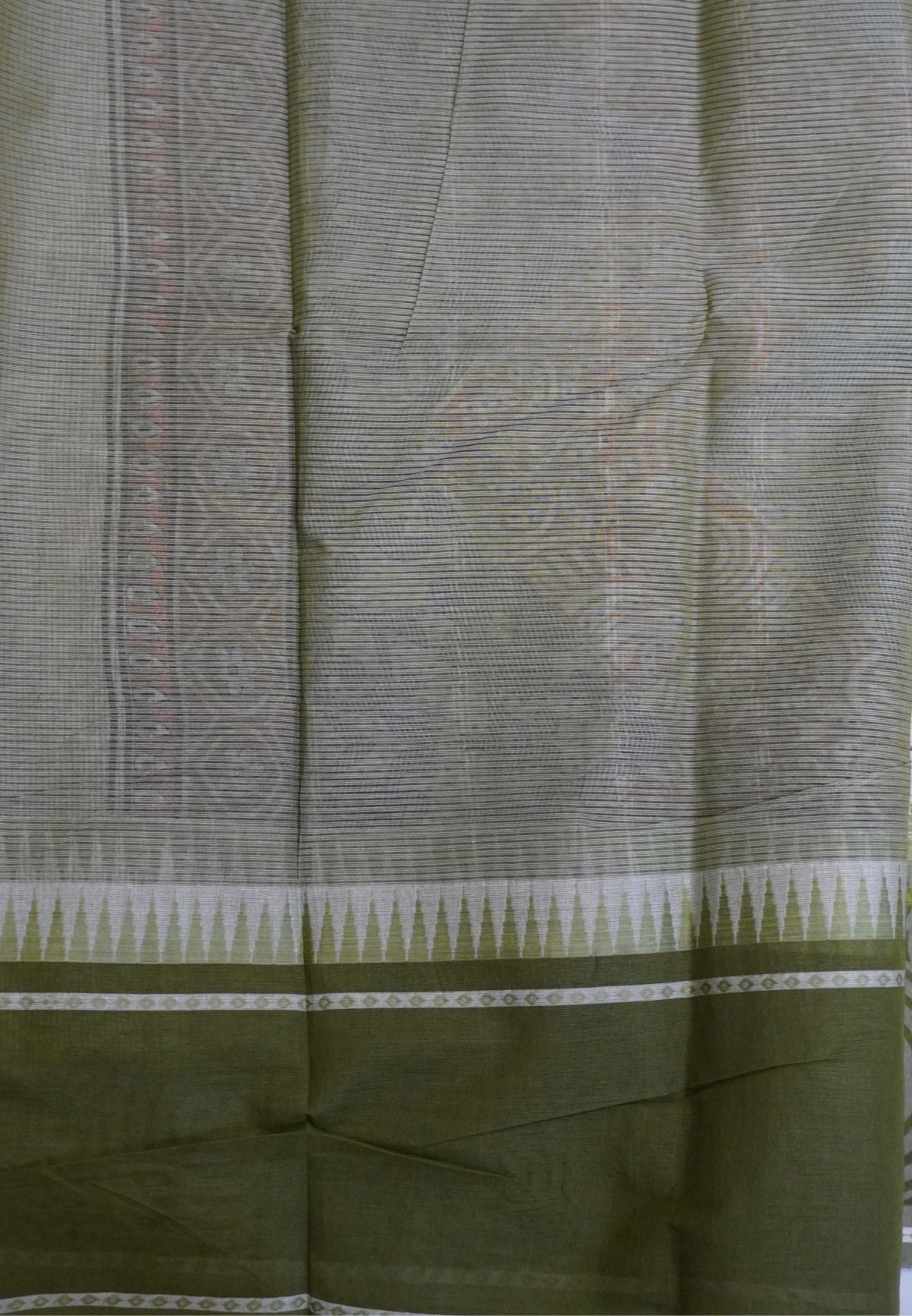 Pure Cotton Saree-Cream with Sage Green in Lotus Breeze Pattern