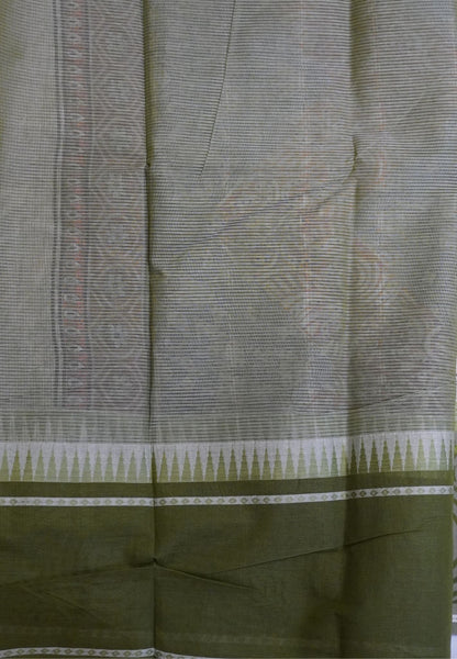 Pure Cotton Saree-Cream with Sage Green in Lotus Breeze Pattern