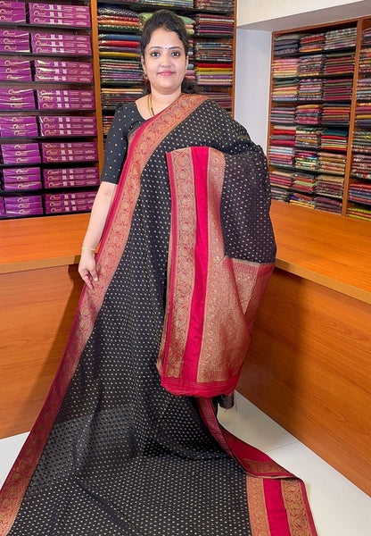 Banarasi Georgette Saree-Black with Contrast Retapet Border