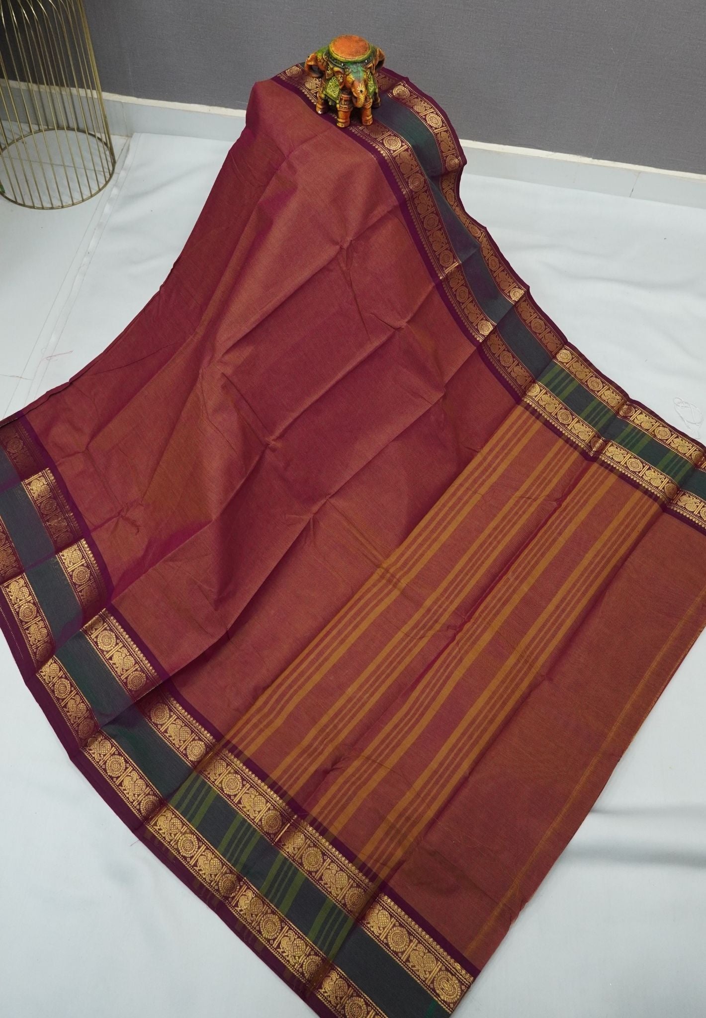 Kanchi Cotton Saree-Anar Red with Retapet Border