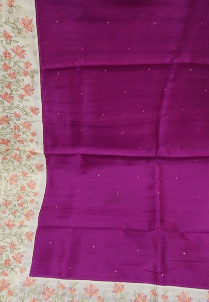 Tussar Saree-Dark Magenta with Mirror Work