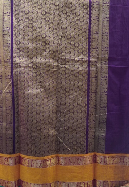 Chettinad Cotton Saree-Wine in Mayil Chakram Zari Checks with Retapett Border