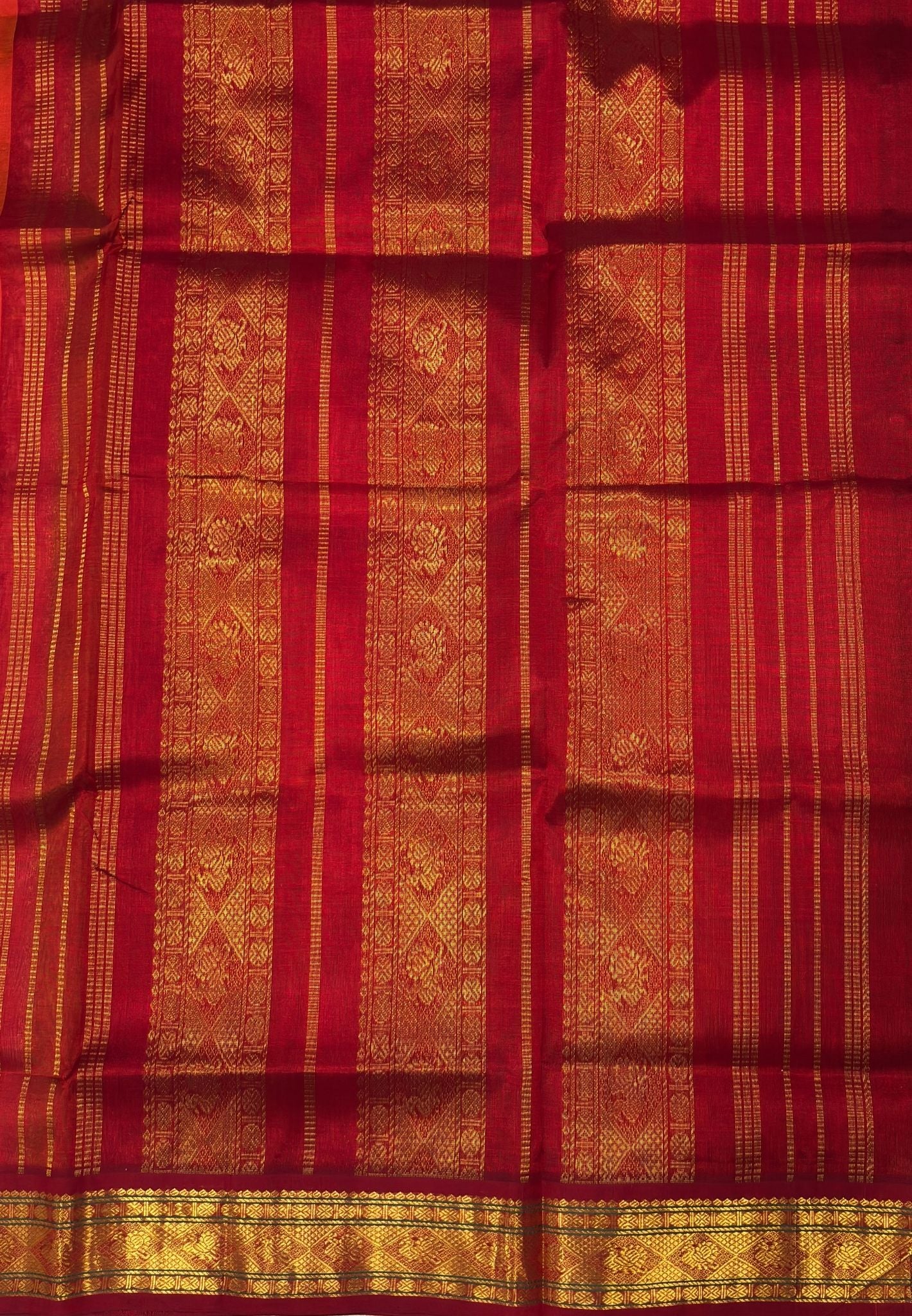 Pure Silk Cotton Saree-Golden Sunrise in Rangkat Pattern