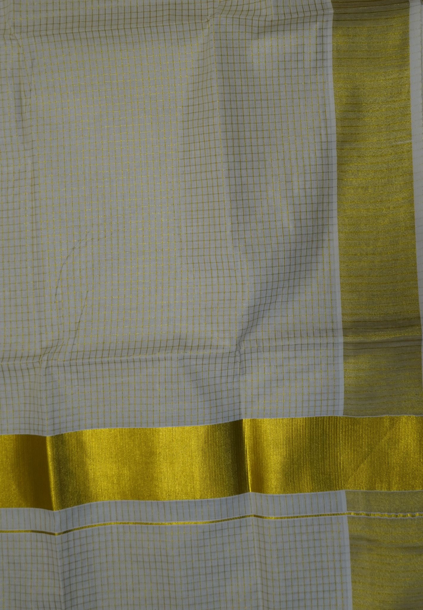 Cotton Saree – Off White with Micro Checks and Golden Kasavu Border