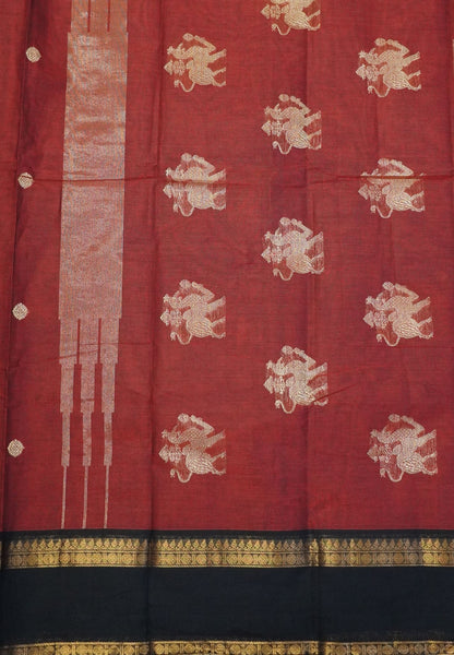 Chettinadu Cotton Saree-Brown with Black Contrast Border