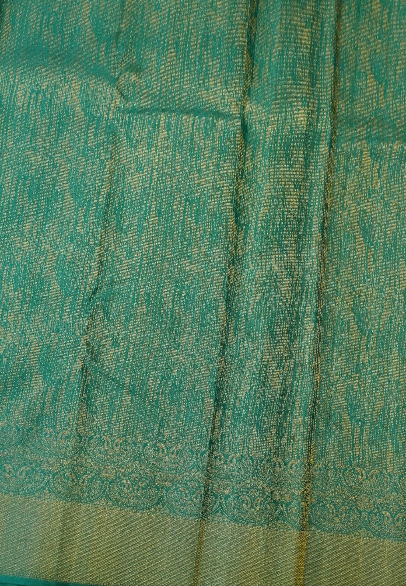 Pure Kanchipuram Silk Saree- Green Full Zari Work with Manga Border