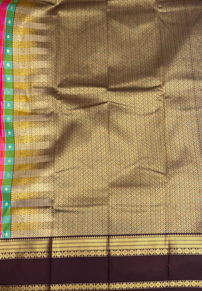 Budget Kanchipuram Saree-Teal Green with Contrast Border