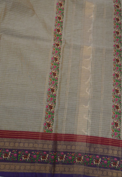 Chettinad Cotton Saree- Beige with Pichwai Tanjore Print