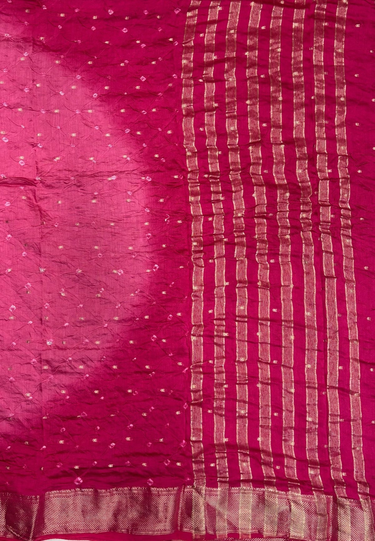 Banarasi Bandeji Saree-Pink in Horizontal Stripe Zari Border