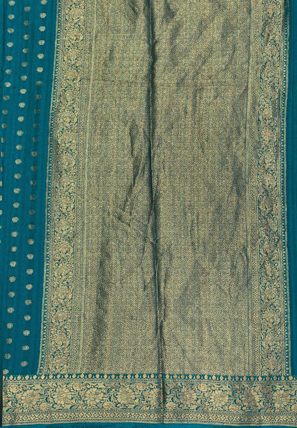 Banarasi Georgette Saree-Ramar Green with Mini Leaf Butta and zari Border