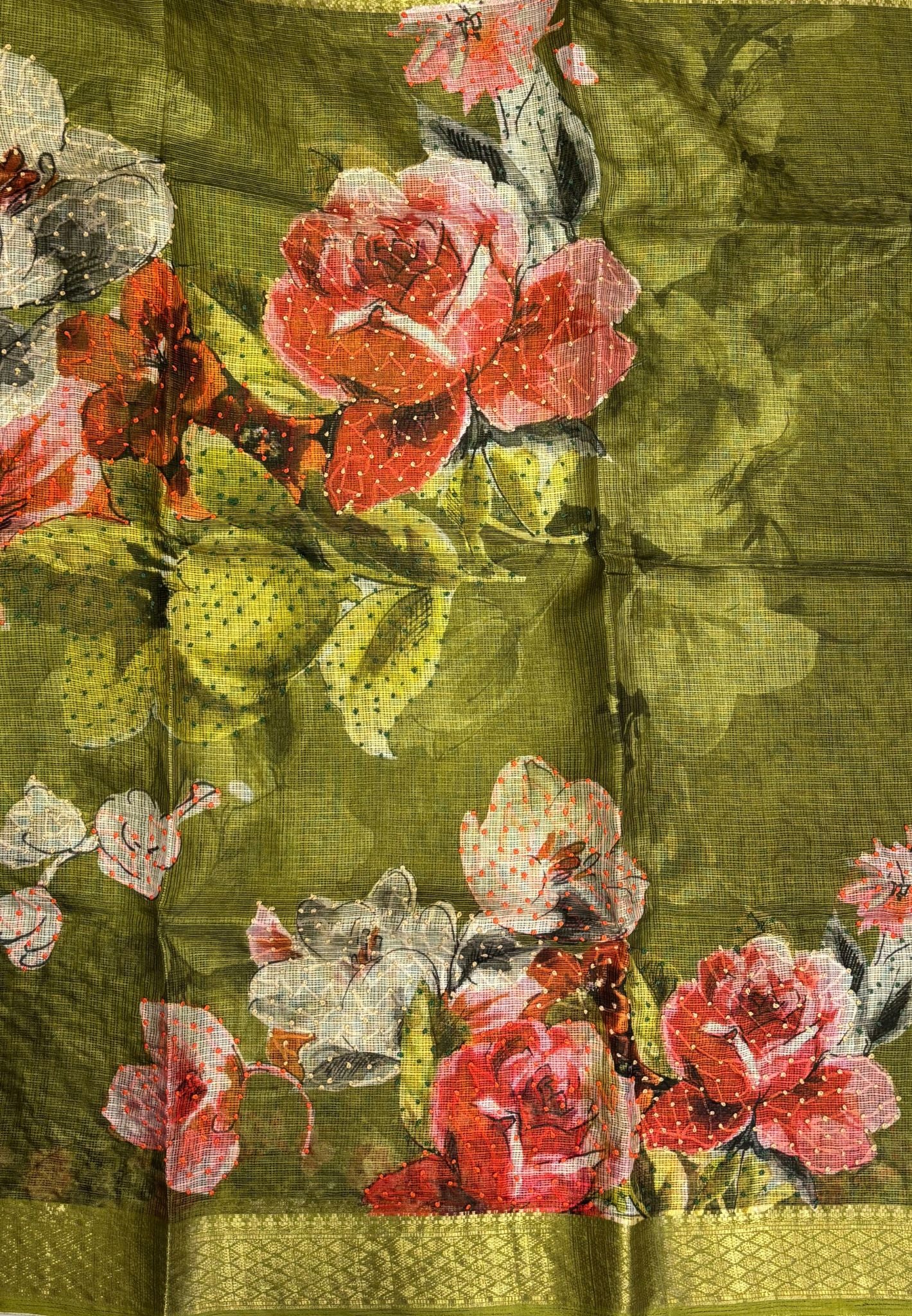 Kota Saree-Light Green In French Knot Floral Border