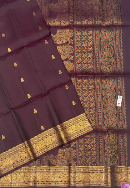 Pure Kanchipuram Silk Saree-Coffee Brown in Chakram Coin Zari Border