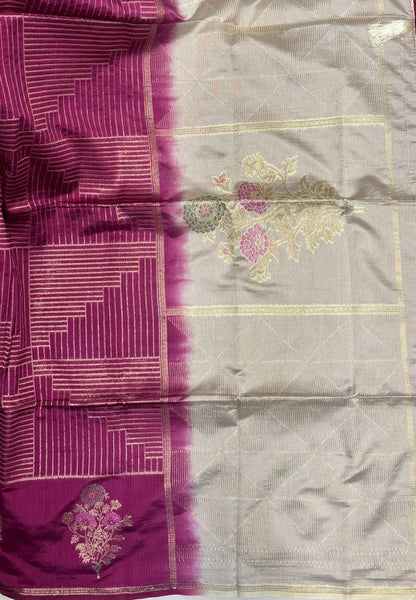 Mulberry Silk Saree-Wine In Diamond Geometric Zari With Contarst Border