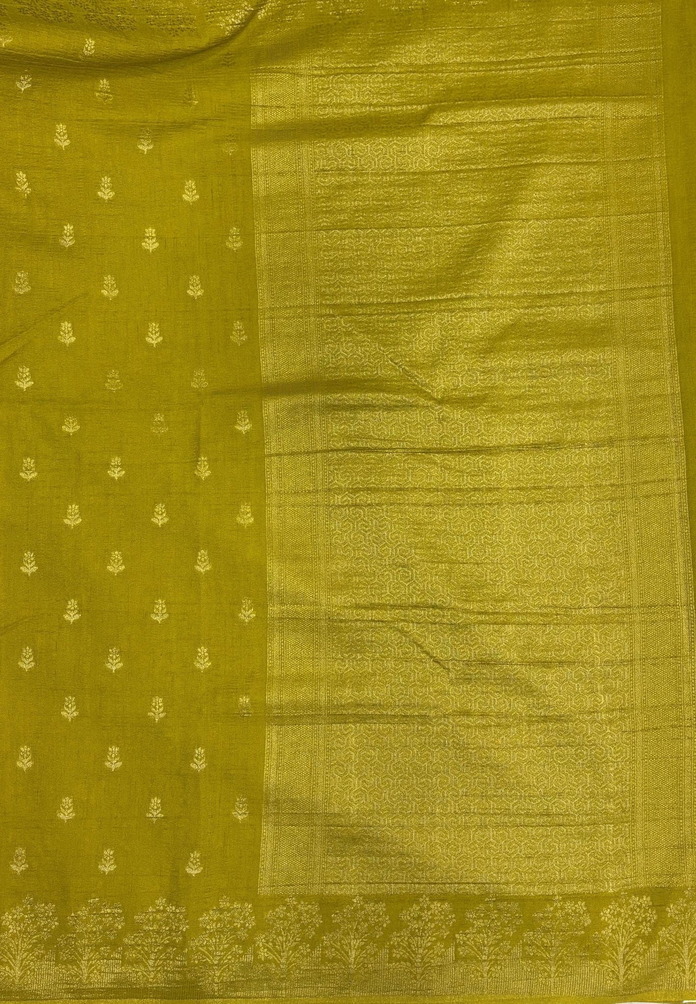 Banarasi Georgette Saree-Lime Green With Tree Zari Border