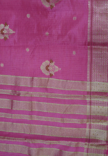 Semi Tussar Saree-Pink with Floral Zari Motif