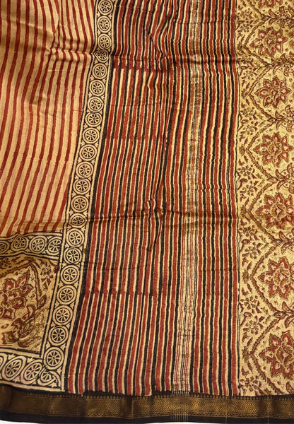 Pure Maheshwari Silk Cotton Saree-Beige