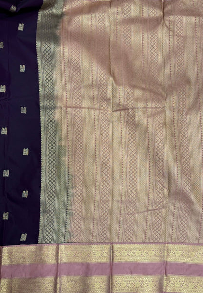 Budget Kanchipuram Saree-Dark Purple with Contrast Border