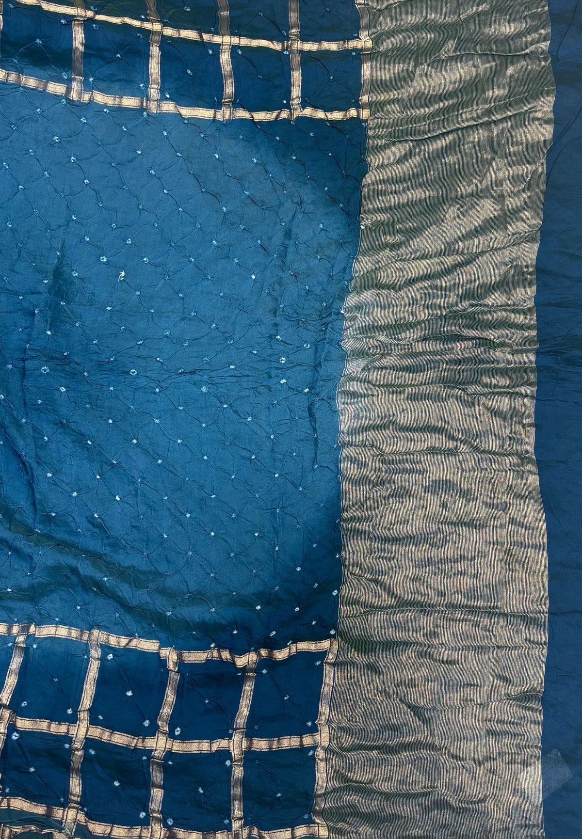 Banarasi Bandeji Saree-Peacock Blue in Zari Checks Border