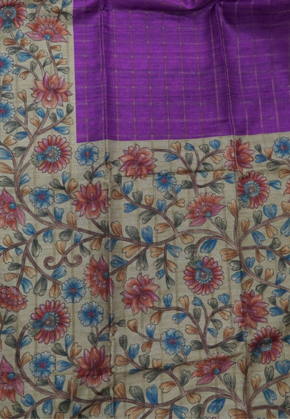 Semi Tussar Saree-Dark Purple