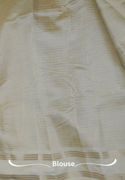 Semi Tussar Saree-Off White in RainDrop Zari with Retapet Border