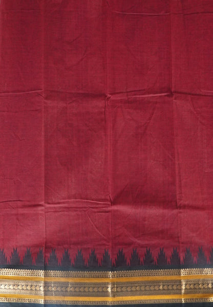 Chettinad Cotton Saree–Maroon with Temple Zari Border