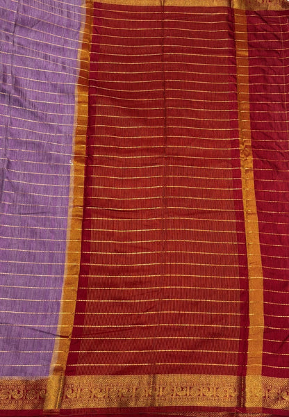 Semi Raw Silk Saree-Lavender in Zari Lines with Contrast Annam Border
