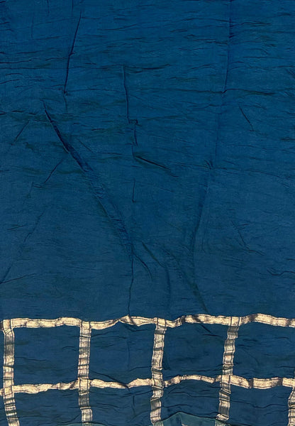 Banarasi Bandeji Saree-Peacock Blue in Zari Checks Border