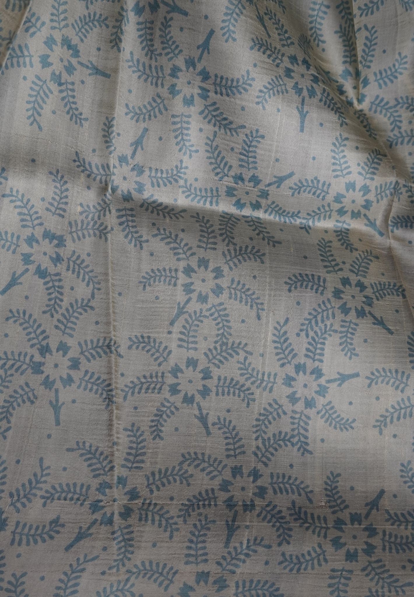 Pure Tussar Saree-Peacock Blue with Paisley Pattern
