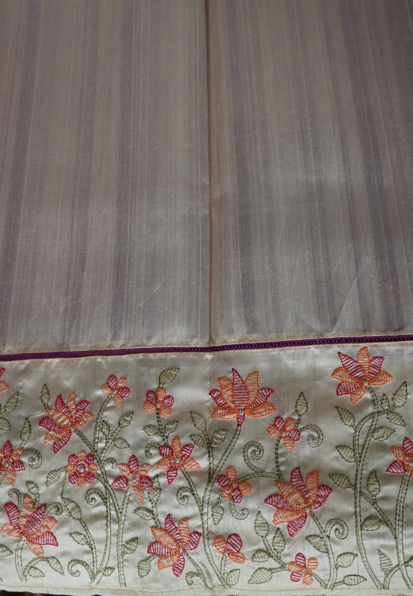 Tussar Saree-Dark Magenta with Mirror Work