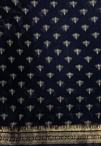 Malai Cotton Saree-Ramar Blue in Tower Print