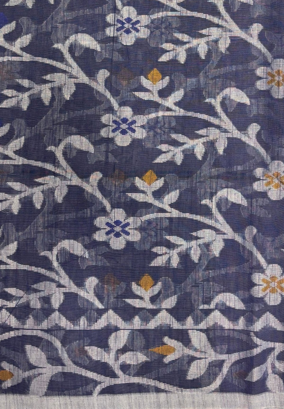 Dhakai Jamdhani Cotton Saree-Blue In Floral Vine Zari Border