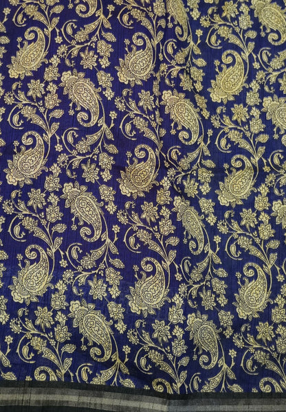 Jute Tussar Saree - Rani Pink & Violet with Floral Print