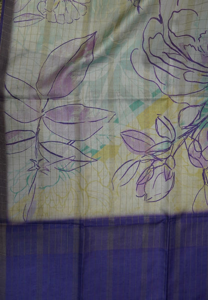 Korean Tussar Saree-Pastel Floral Artistic Weave-violet