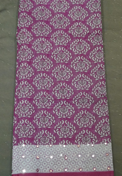 Supernet Kota Cotton Saree-Magenta with Mirror Work