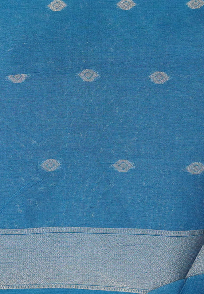 Semi Raw Silk Saree -Peacok Blue in Kolam Pattern