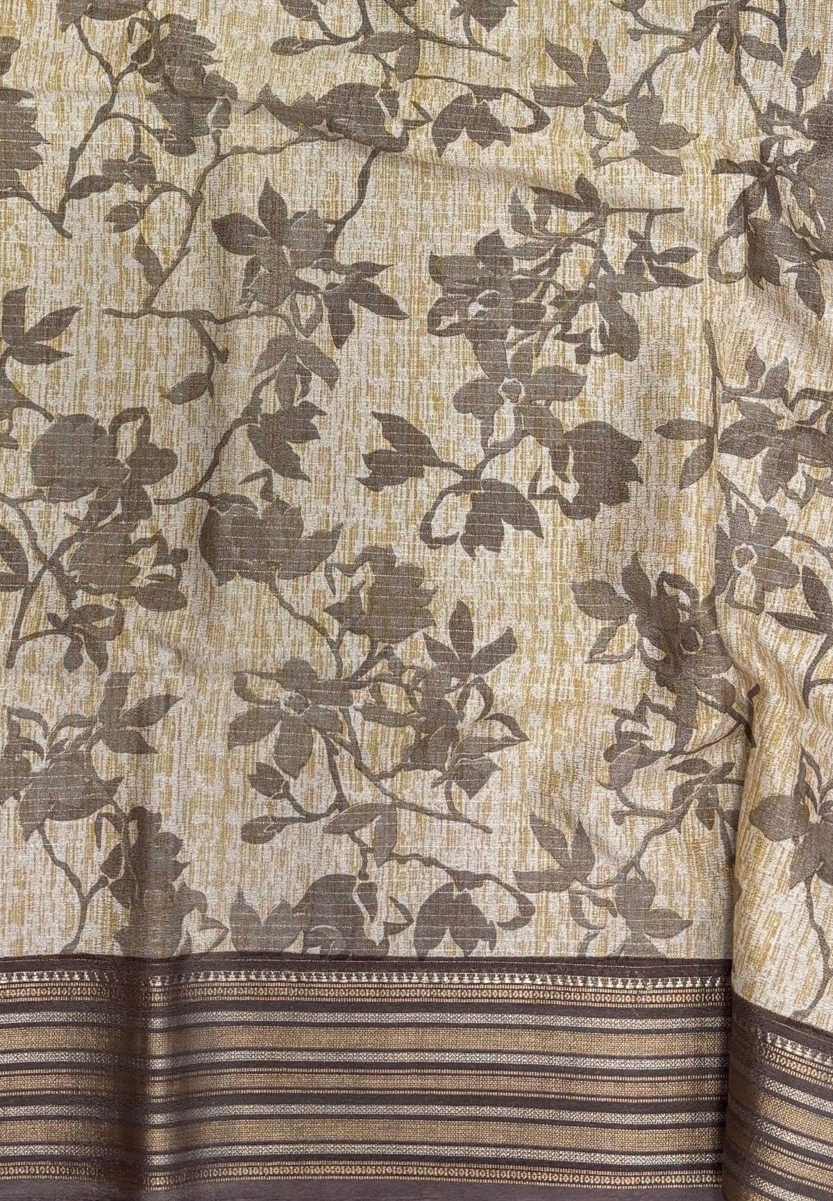 Muslin Tussar Saree-Purple In Floral Vine Border