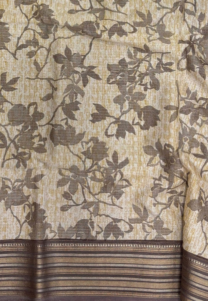 Muslin Tussar Saree-Purple In Floral Vine Border
