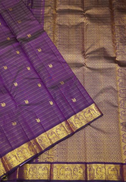 Pure Kanchipuram Silk Saree-Wine Vairaoosi with Peacock Butta and Border