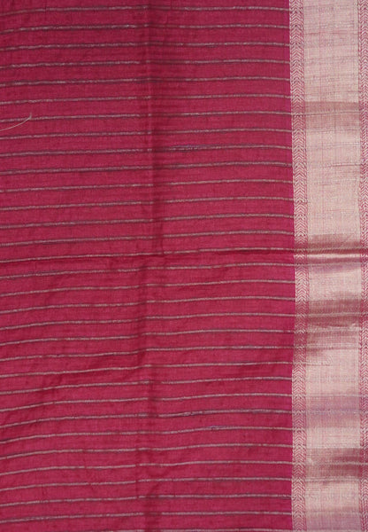Soft Tussar Saree-Rani Pink with Floral Embroidery Work