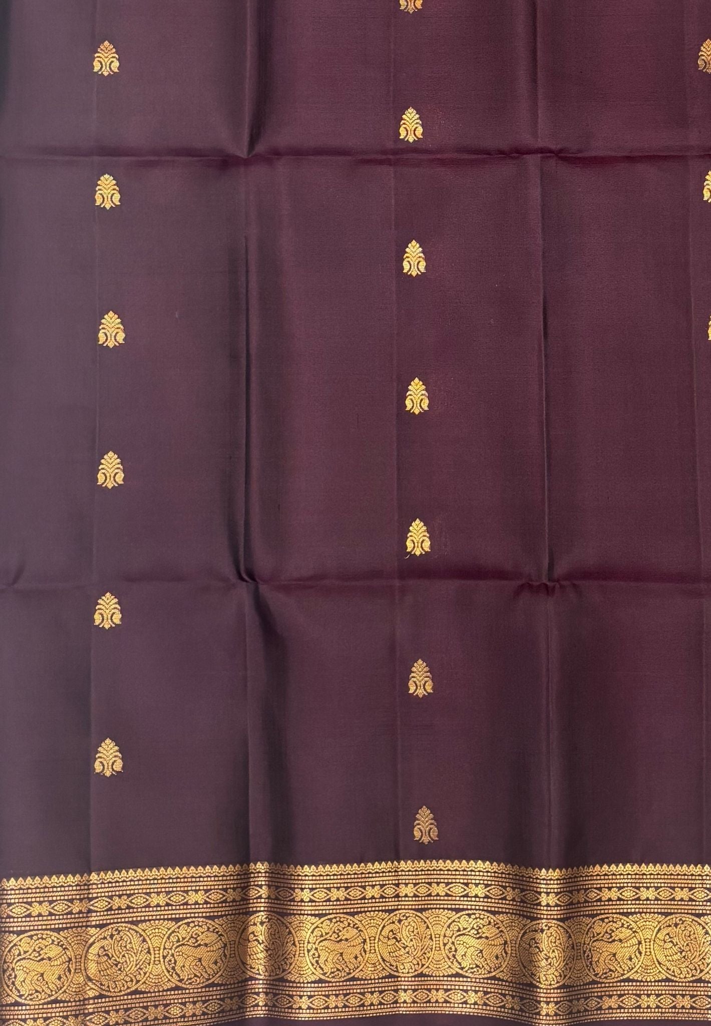 Pure Kanchipuram Silk Saree-Coffee Brown in Chakram Coin Zari Border