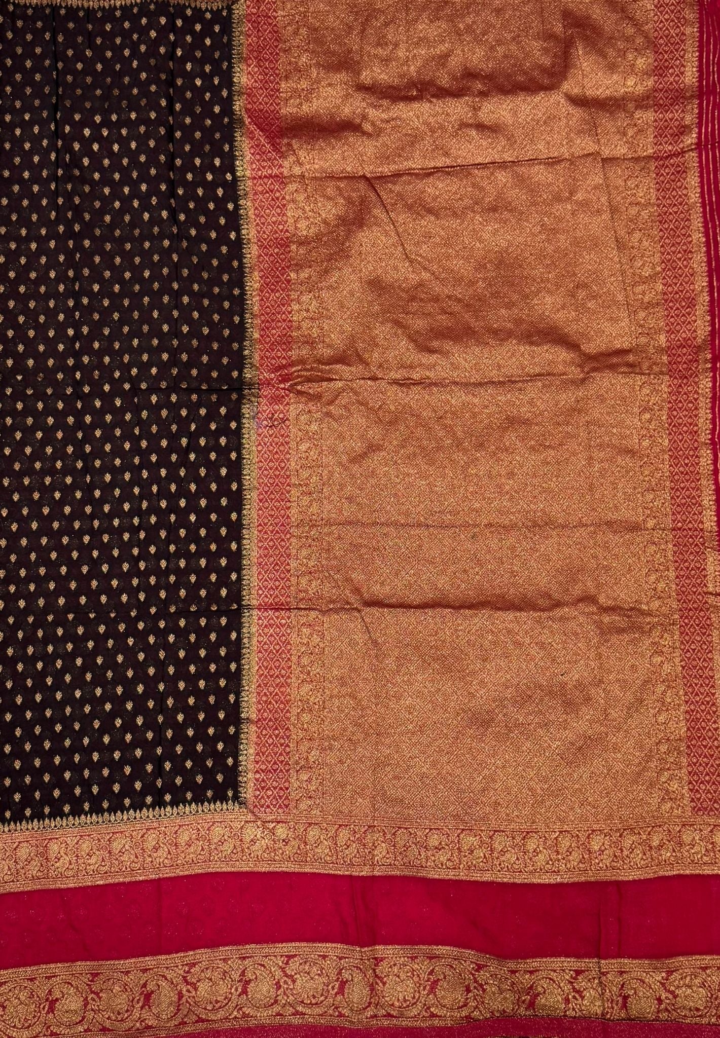 Banarasi Georgette Saree-Black with Contrast Retapet Border