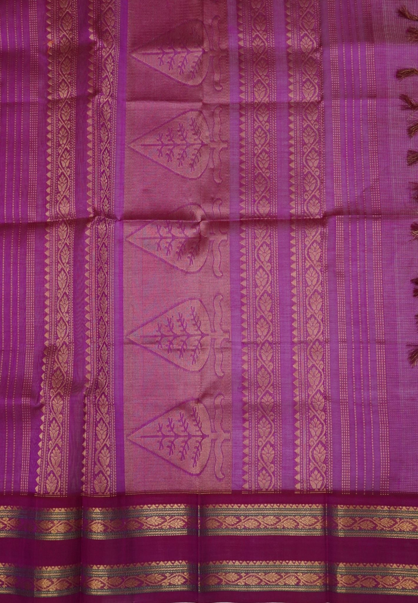 Pure Silk Cotton Saree- Elachi Green with Magenta in Vairaoosi