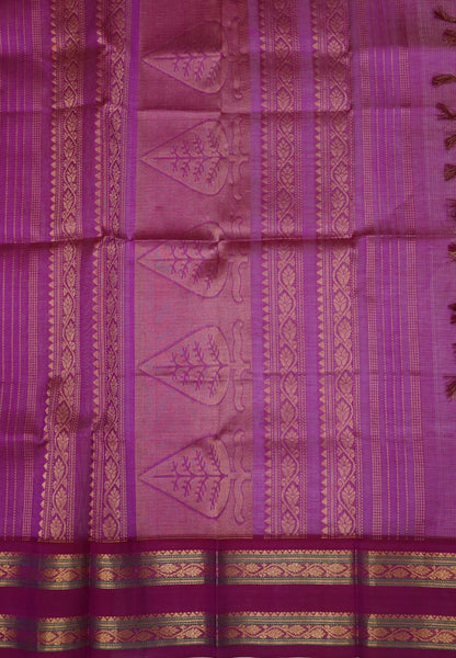 Pure Silk Cotton Saree- Elachi Green with Magenta in Vairaoosi