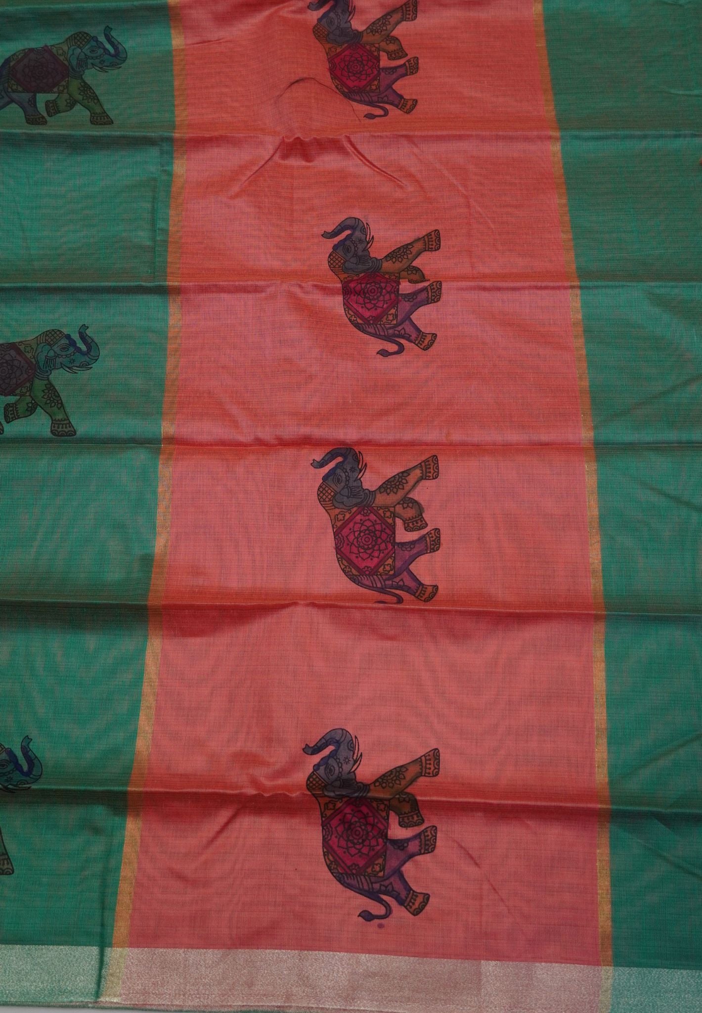 Cora Linen Saree-Green with Kalasthri Print